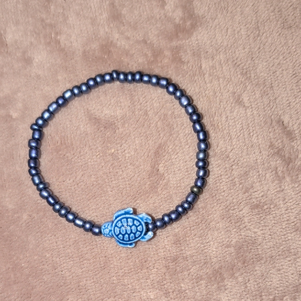 Purple Beaded Turtle Bracelet